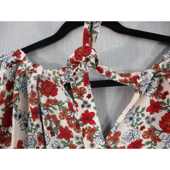 Lauren Conrad Womens Plus Size - 2X Floral Print Blouse Red White Green On Beige - Picture 9 of 10